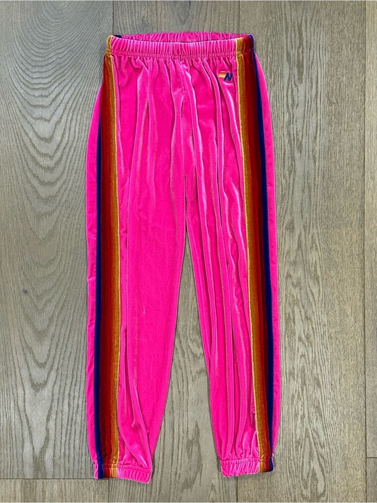 Aviator Nation Pants - Aviator Nation Pink Classic Velvet Rainbow 5-Stripe Sweatpants Joggers Rare - XS